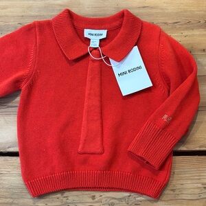 New! MINI RODINI 92/98 Red Wool Knitted Tie Sweater Collar